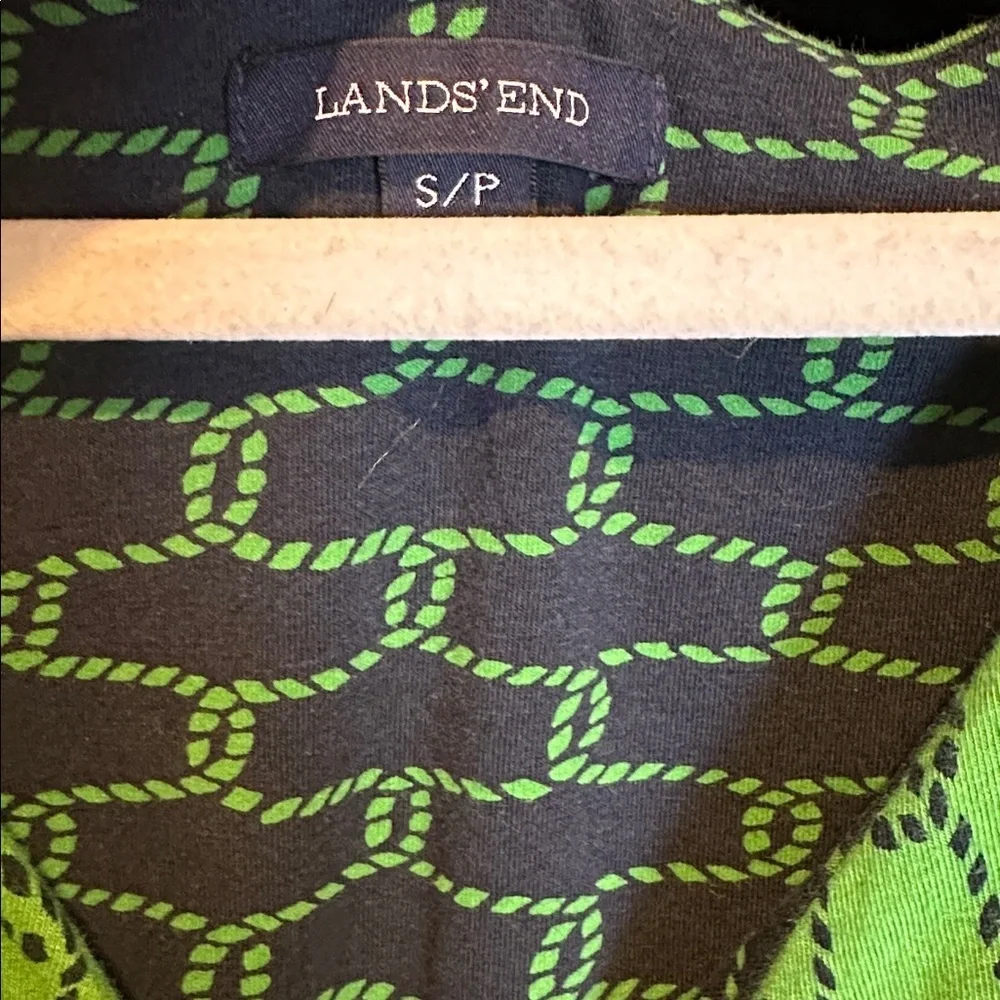 Lands’ End green/navy print sleeveless v neck dress size SP